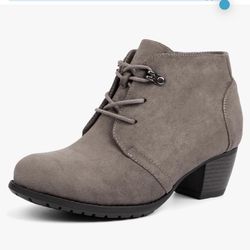 VJH confort Women's Ankle Boots,Lace-up Round Toe Comfortable Low Heel Dress Booties with Side Zipper