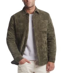 Weatherproof Vintage Men Corduroy Button-Front Quilted Jacket Olive Size M