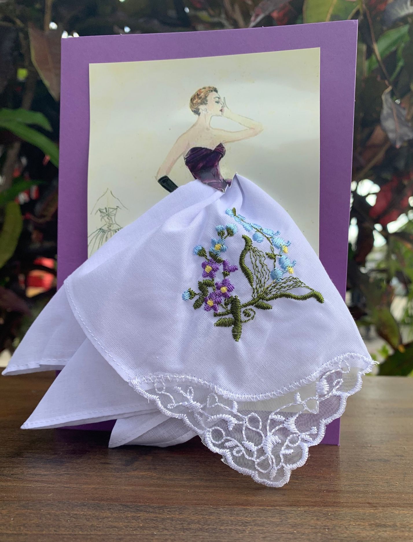 Embroidered Hankie Dress Greeting Cards SINGLE CARD