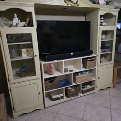 Antique Disressed 3 Piece Adjustable Living Room Entertainment TV Wall Set