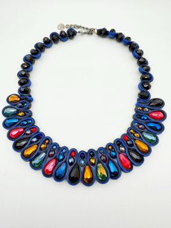 Maiocci Blue Handmade Knitted Multicolor Stone Bead Ladies Necklace Chain