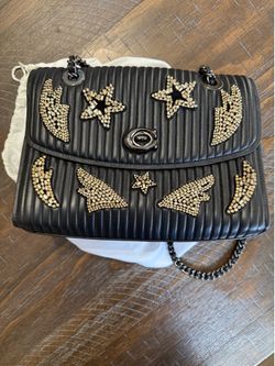 Coach Black Quilted & Beaded Shoulder Bag