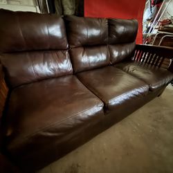 Leather Couch Wood Arms 