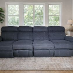 Luxury Leather & Microfiber 4-Seater Reclining Sofa Couch + FREE 2 End Tables