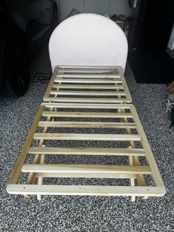 Twin mattress frame and blush pink headboard