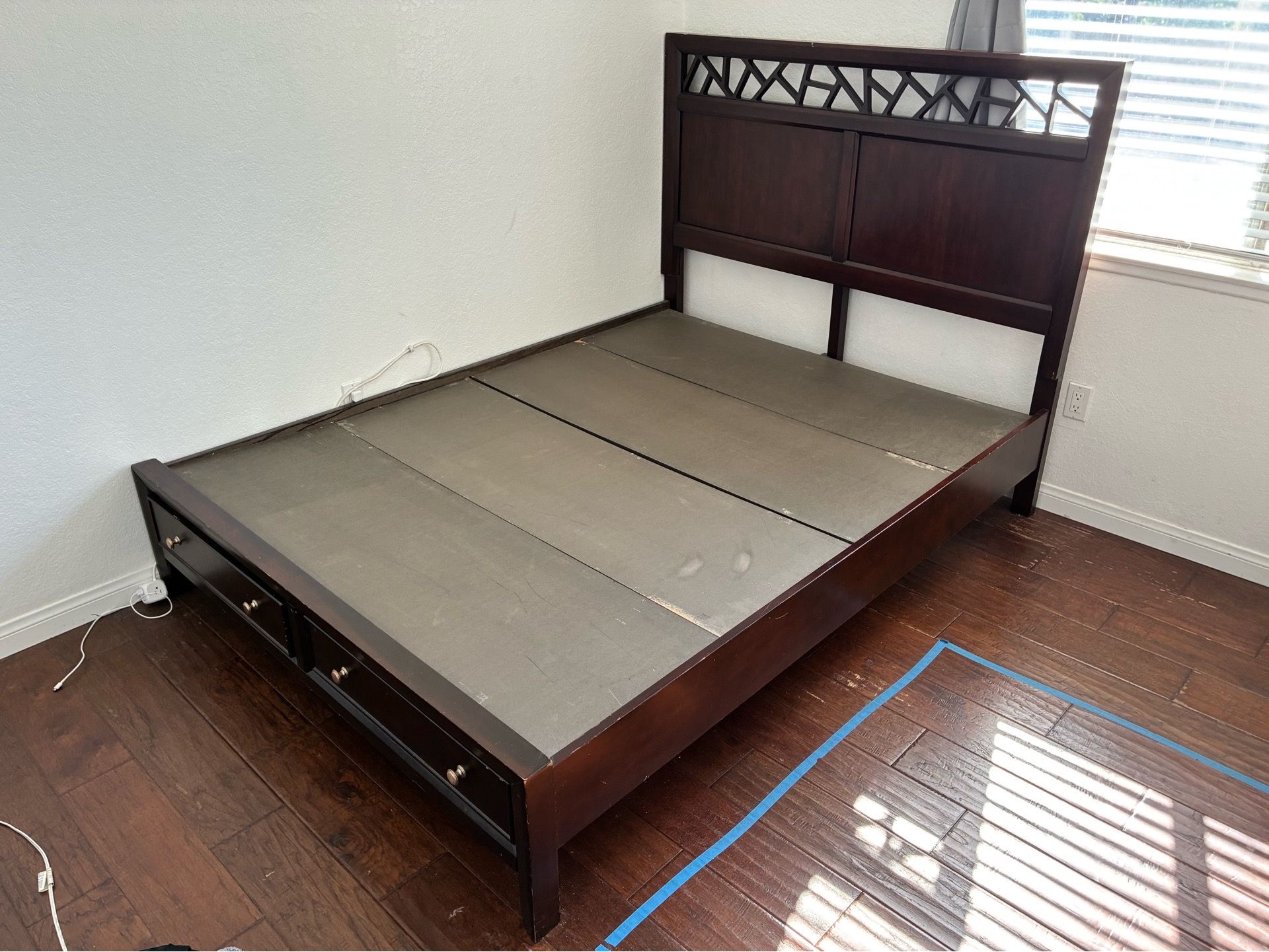 Dark Wooden Queen Bed-frame with End Drawers