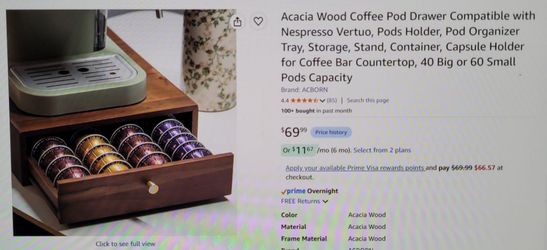 New! Acacia wood coffee pod drawer