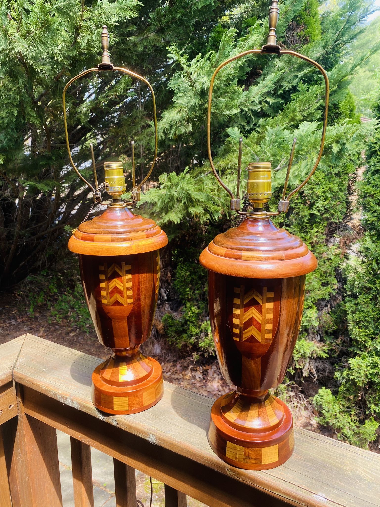 Pair Of Vintage Inlay Parquetry Lamps