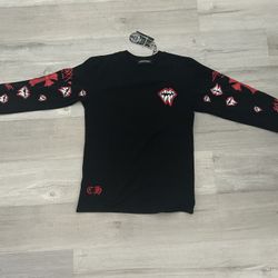Black And Red Chrome Heart Long Sleeve