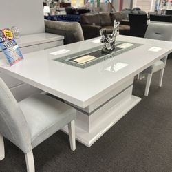 White Rectangle Dining Table W/4 FREE MICROFIBER CHAIRS For Sale ( New Furniture)