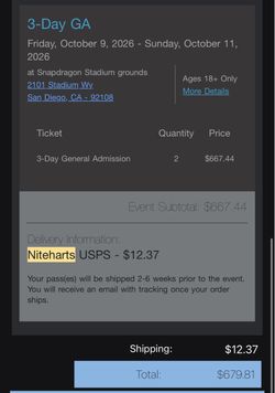 2x GA 3-day Niteharts Tickets