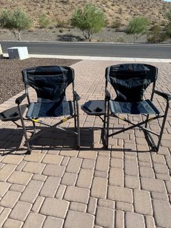 Pair of Folding Camping Chairs with Side Tables
