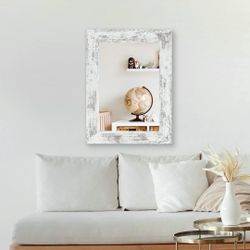 Syndra Wood Mirror with Frame, Rustic 24X32 Inch Wall Mounted Vanity Mirror with Large Wood Frame, Farmhouse