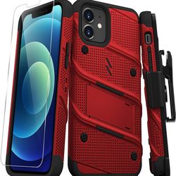ZIZO Bolt Series iPhone 12 / 12 Pro Case with Screen Protector Kickstand Holster Lanyard Red/Black