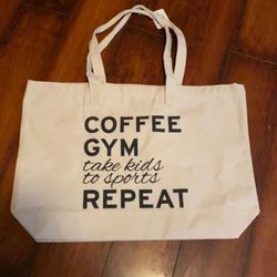COFFEE GYM KIDS Tote Bag Purse Natural Canvas Soft Shopper Reusable Eco Friendly
