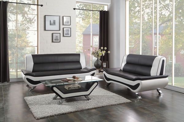 2PC Black & White Sofa + Love Seat