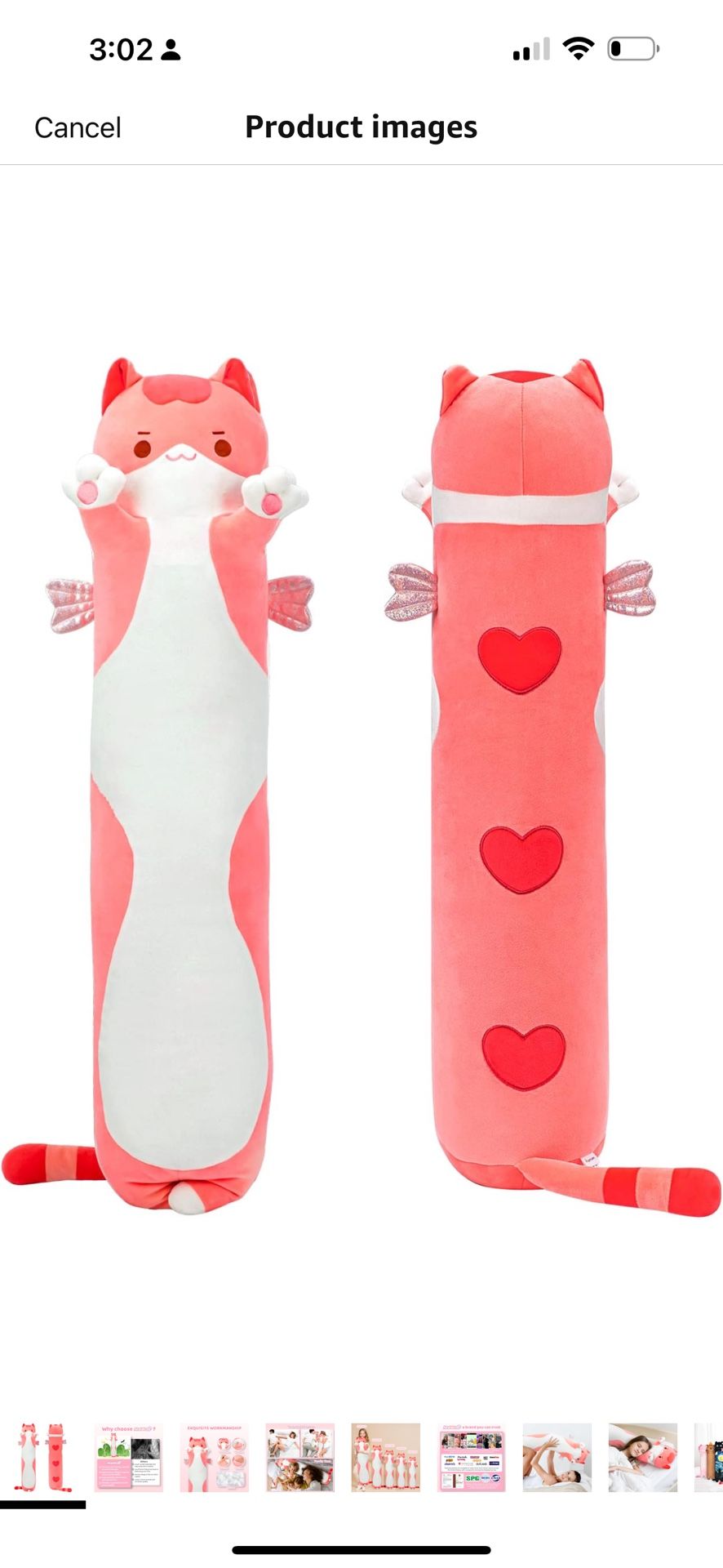 Long Cat Plush Body Pillow, 53 Inch Cute Pink Cat Stuffed Animals Soft Plushies, Kitten Plush Throw Pillow Doll Toy Gift for Girlfrien
