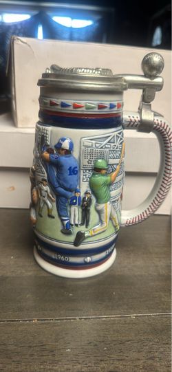 Baseball Themed Ceramic Beer Stein with Lid
