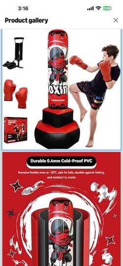 67inch Punching Bag for Kids, Inflatable Kids Boxing Set with Gloves, Fast Rebound Punching Bag for Practicing Karate, Taekwondo, MMA, Christmas/Birth