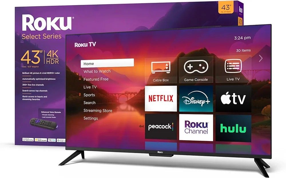 Roku Smart TV-43 Inch Select Series 4K HDR Roku TV Enhanced Voice Remote,  Brilliant 4K Picture, Automatic Brightness Seamless Streaming Live Loc