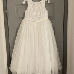 White Flower Girl Dress, Size 10