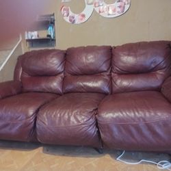 Leather Couch  With Manual Recliner 