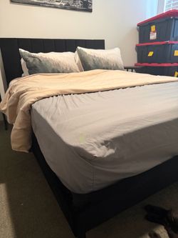 Queen Size Upholstered Platform Bed with Channel Tufted Headboard