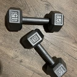 Set of Hex Cast Iron Dumbbells 15 lbs [Total: 30 lbs]