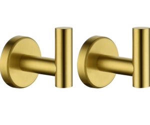 Brushed Gold Wall Mount Robe Hooks – Set of 2