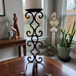 Vintage Wrought Iron Candelabra with Decorative Scrollwork, with New Candle