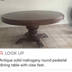 Antique Solid Mahogany Round Pedestal Table with Claw Feet