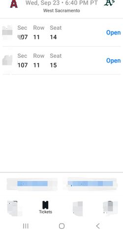 2 Baseball Etickets Atletics Vs. Angels.