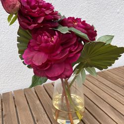 Artificial Maroon/Burgundy Flowers in Vase