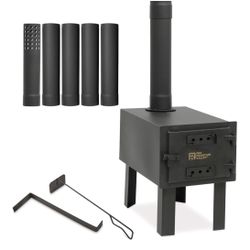Red Mountain Valley Outdoor Camping Wood Stove, Portable Hot Wood Burning Tent stove with 5-Section Chimney and 2 Dual Rakes, small rv cast iron wood 