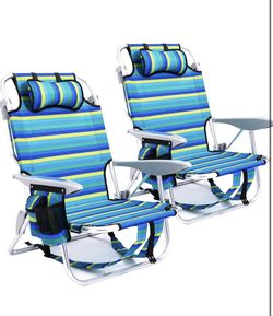 2 Pack Lightweight Portable Camping Beach Chair for Adults, Outdoor Lay Flat Folding Beach Chairs with 5 Positions, Backpack Beach Chair with Towel Ba