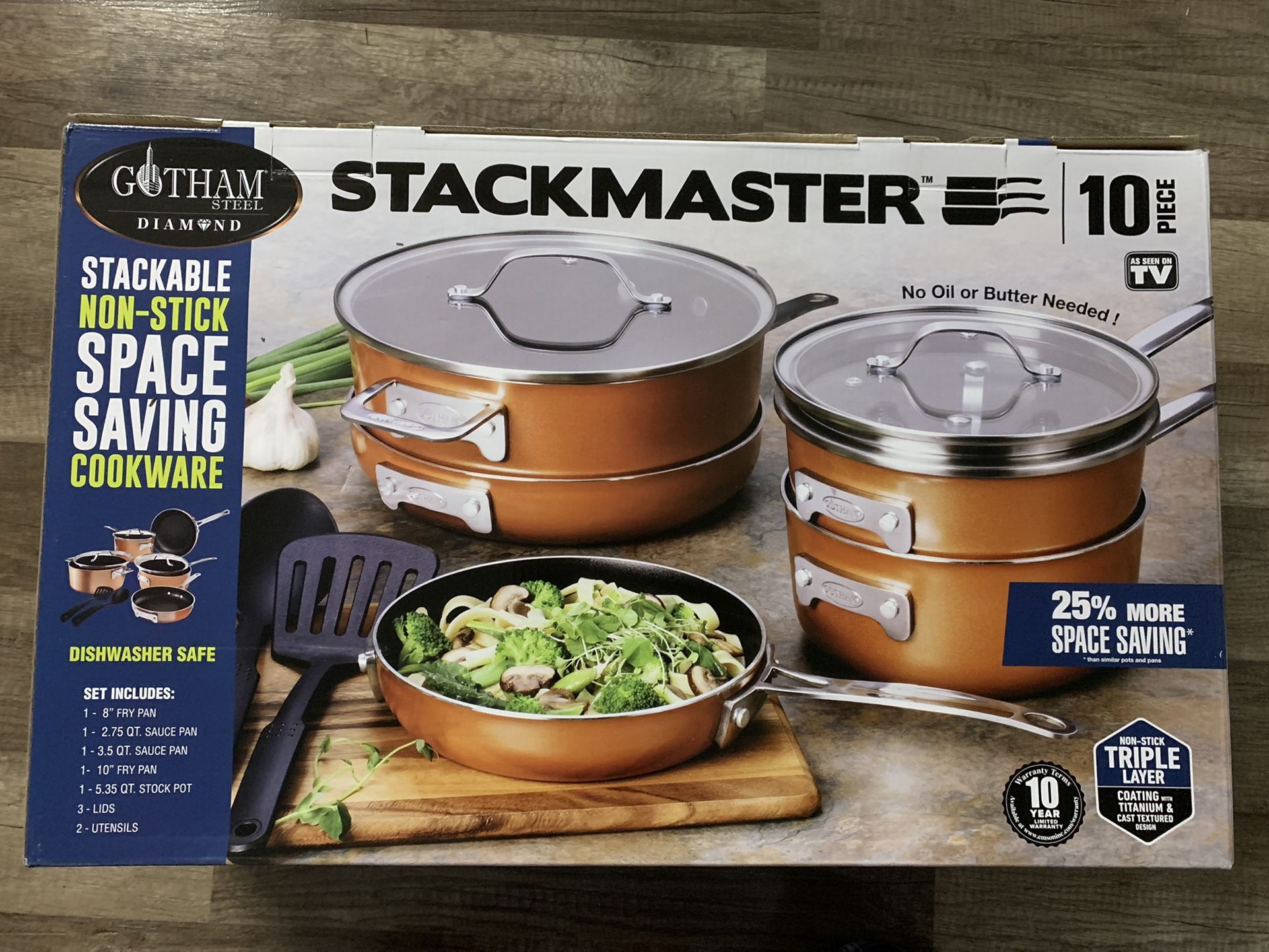 Gotham Steel Stackmaster Cookware, Non-Stick Space Saving, 10 Piece