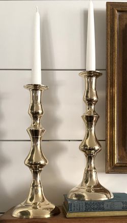 Large 11-1/4” Unique Pair of Vintage Brass Candlesticks Candle Holders S. K. Brass World India