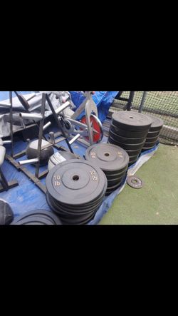 Bumper weights olympic weights and squat rack