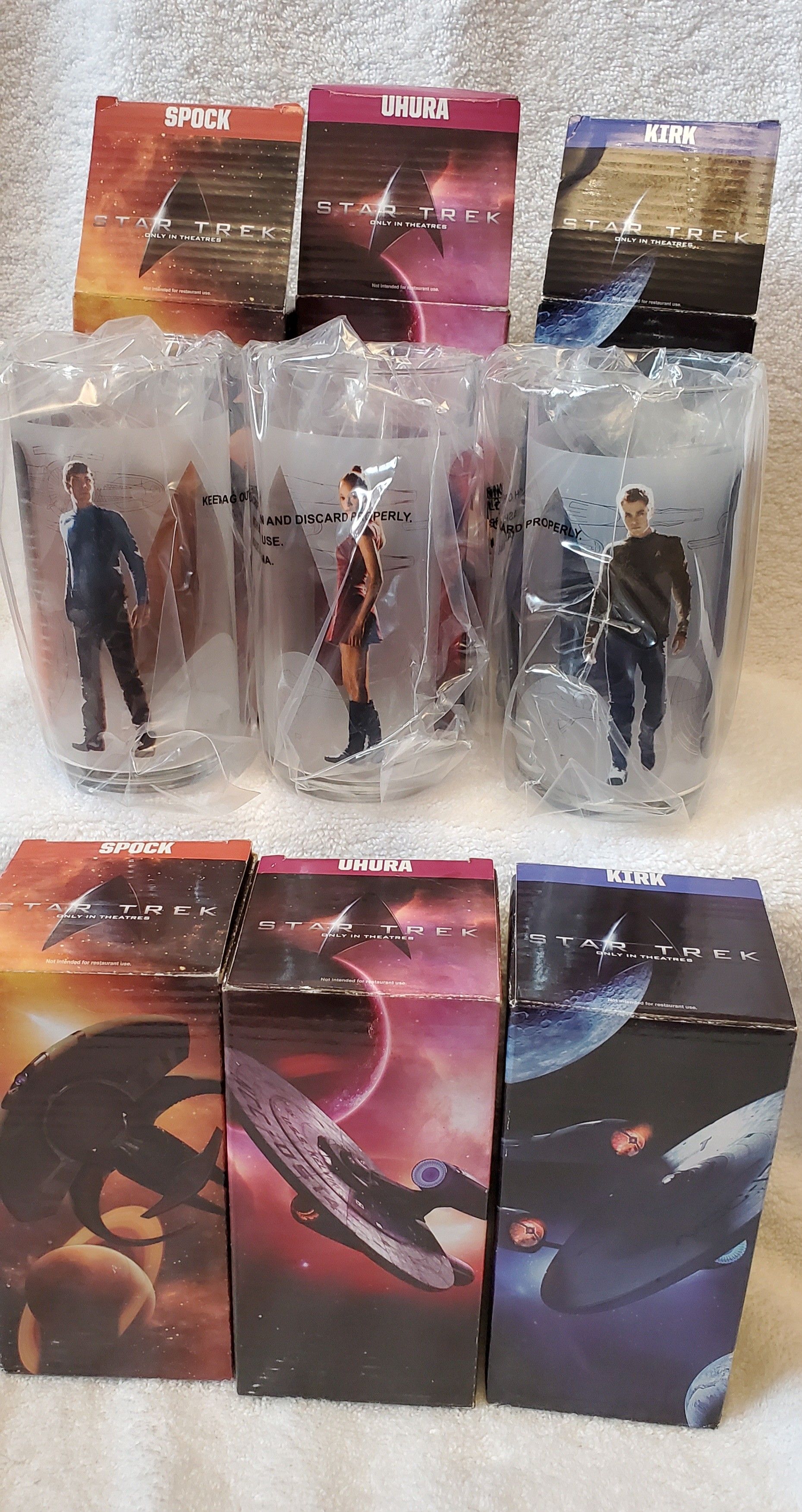 2008 STAR TREK Collectible Glasses/Cups Lot Of 6 Spock Uhura Kirk