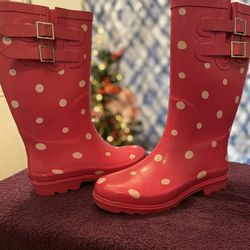 Pink And White Dotted Rain Boots