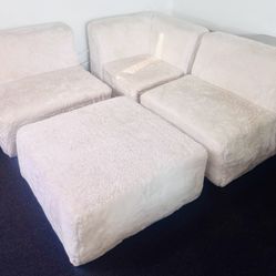 4-Piece Modular Off-White Sectional Sofa + Ottoman – $250!