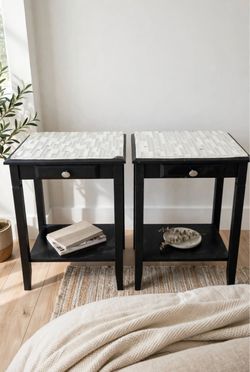 *Set of 2 Black Nightstands 24"H x 18"L x 14"W - Mosaic Tile Top - Project / As-Is*