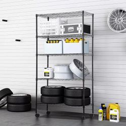 Wire Shelving Unit Metal Shelf with 5 Tier Casters Adjustable Layer Rack Strong