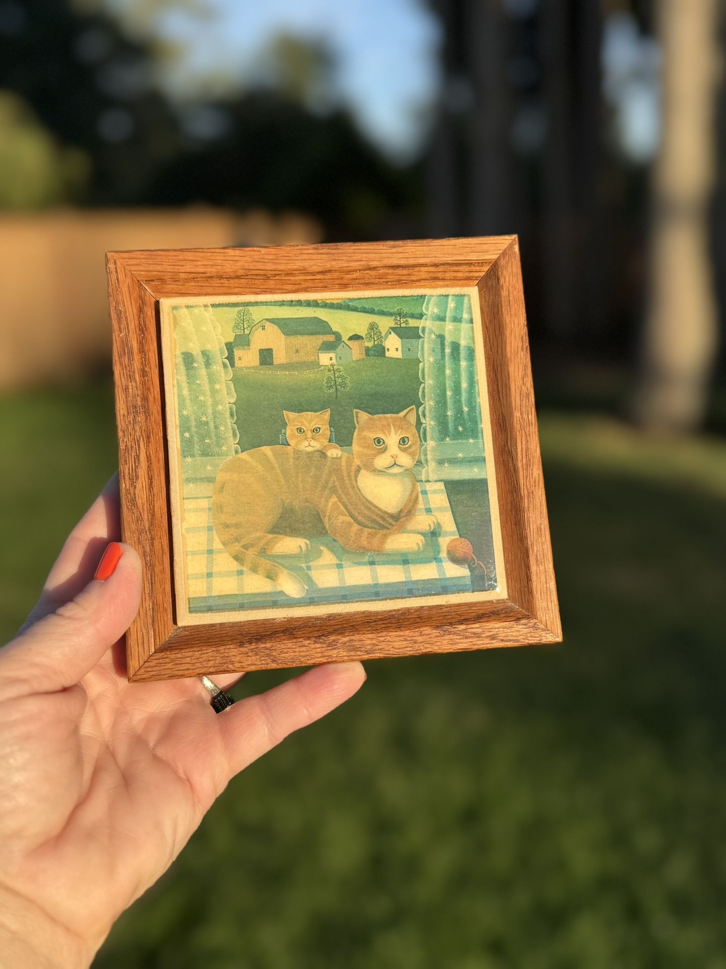 Vtg Tabby Cat Ceramic Trivet