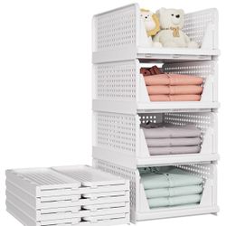 SNSLXH 5 Pack Stackable Closet Storage Basket, Multifunctional & Foldable Closet Organizer for Bathr