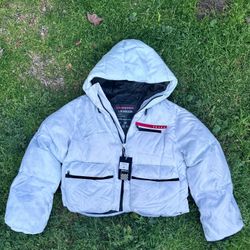 Prada Puffer Jacket Womens Crop Top White
