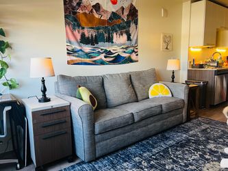 Gray Fabric Three-Seat Sofa Pull out