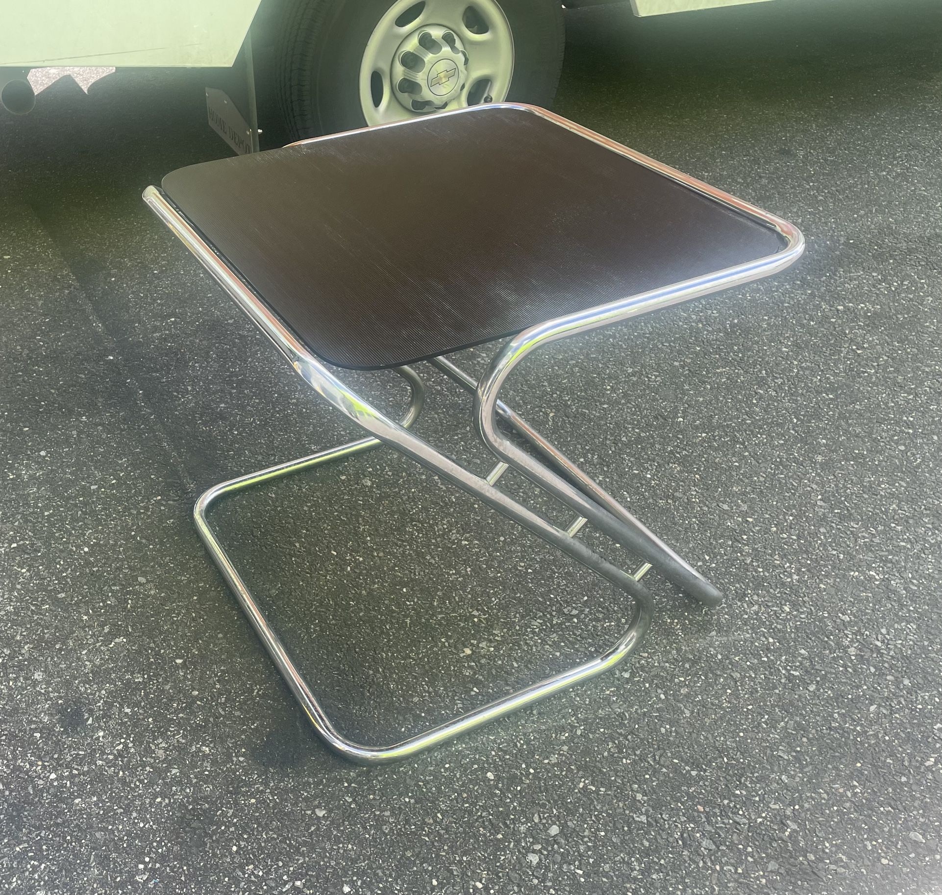 Mid Century Modern Tubular Chrome Glass Square Side Table (Needs TLC)