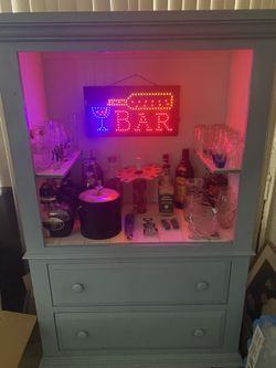 Unique  Wood Bar w/ 2 Drawers And Bar Sign 