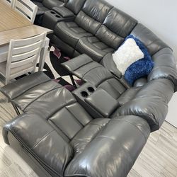 Black Friday sale now. Madrid gray leather reclining sectional only $1799. Easy finance option. Same day delivery.